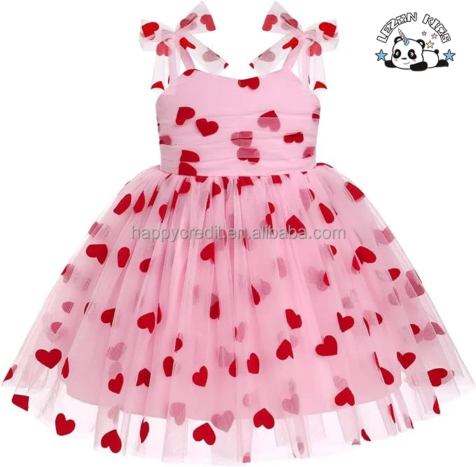 LEZONKIDS - Vestido vermelho personalizado com malha sem mangas e alças de laço, parte de trás cor-de-rosa para meninas no verão para crianças de 2 a 14 anos